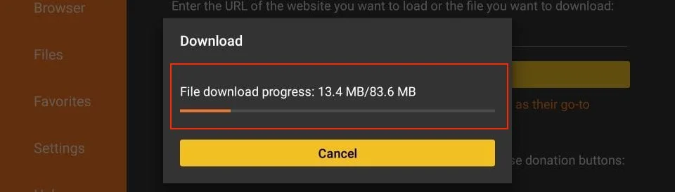 IPTV Smarters Pro APK download progress screen on FireStick