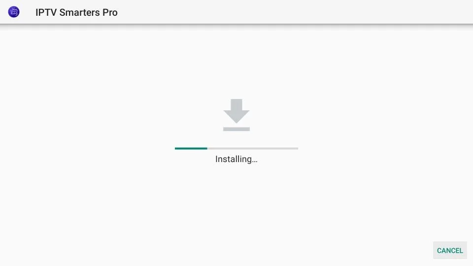 IPTV Smarters Pro installation progress bar on FireStick